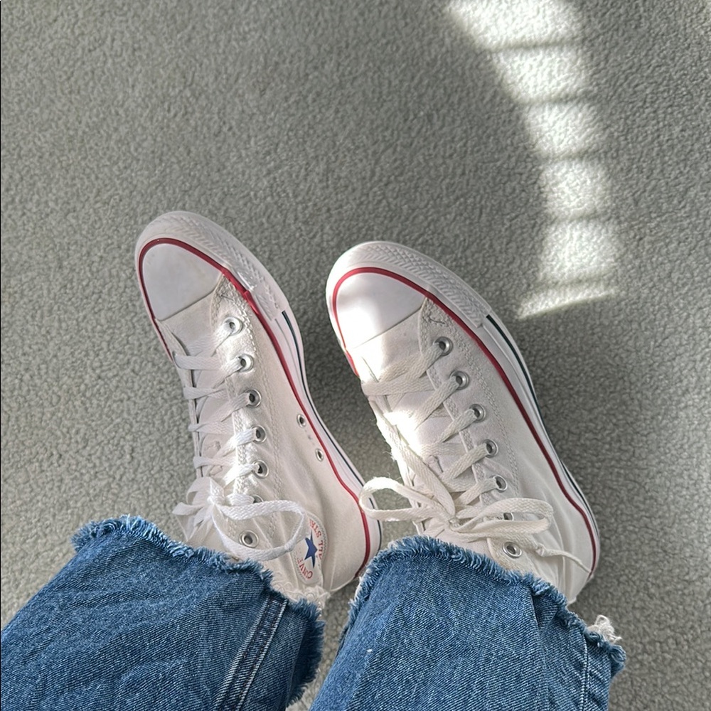 White High-Top Sneakers with Red Accents